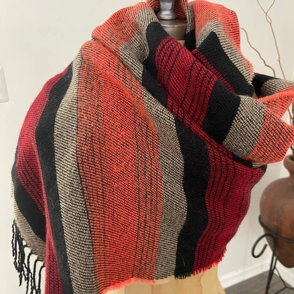 Vintage Unisex Scarf Shawl Multi Color 29”x75” Acrylic Blend